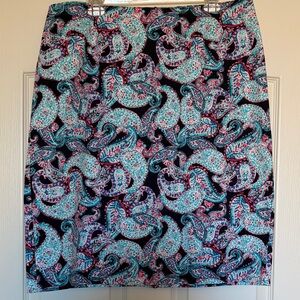 Talbots turquoise pink Navy Paisley Pencil Skirt 16w